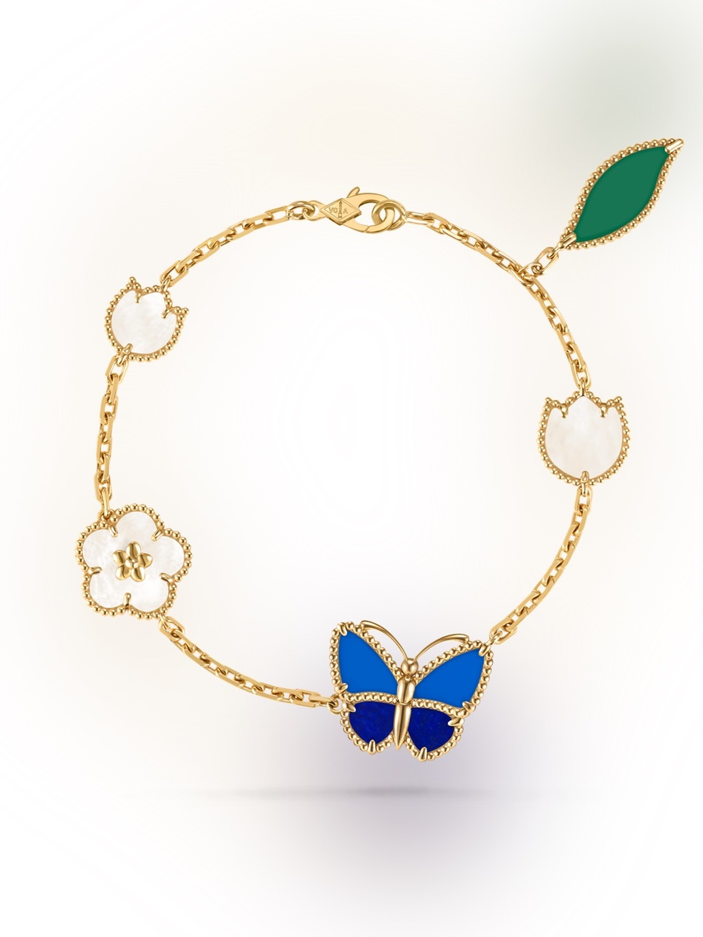 Fashion Jewelry Gold Bracelet with Blue Butterfly and White Motifs Lucky Spring